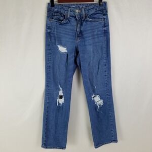 Old‎ Navy High Rise OG Loose Straight Leg Jeans Womens 8 Distressed Blue Denim